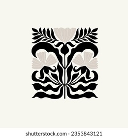 Dark Floral abstract elements. Botanical composition. Modern trendy Matisse minimal style. Floral poster, invite. Vector arrangements for greeting card or invitation design