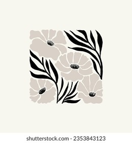 Dark Floral abstract elements. Botanical composition. Modern trendy Matisse minimal style. Floral poster, invite. Vector arrangements for greeting card or invitation design