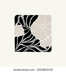 Dark Floral abstract elements. Botanical composition. Modern trendy Matisse minimal style. Floral poster, invite. Vector arrangements for greeting card or invitation design