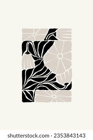 Dark Floral abstract elements. Botanical composition. Modern trendy Matisse minimal style. Floral poster, invite. Vector arrangements for greeting card or invitation design