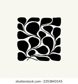 Dark Floral abstract elements. Botanical composition. Modern trendy Matisse minimal style. Floral poster, invite. Vector arrangements for greeting card or invitation design