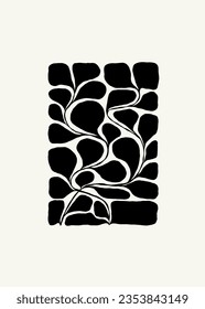 Dark Floral abstract elements. Botanical composition. Modern trendy Matisse minimal style. Floral poster, invite. Vector arrangements for greeting card or invitation design