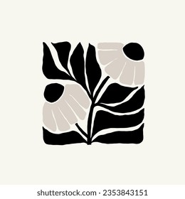 Dark Floral abstract elements. Botanical composition. Modern trendy Matisse minimal style. Floral poster, invite. Vector arrangements for greeting card or invitation design