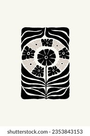 Dark Floral abstract elements. Botanical composition. Modern trendy Matisse minimal style. Floral poster, invite. Vector arrangements for greeting card or invitation design