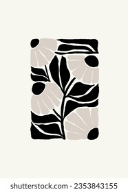 Dark Floral abstract elements. Botanical composition. Modern trendy Matisse minimal style. Floral poster, invite. Vector arrangements for greeting card or invitation design