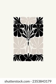 Dark Floral abstract elements. Botanical composition. Modern trendy Matisse minimal style. Floral poster, invite. Vector arrangements for greeting card or invitation design