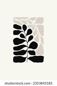 Dark Floral abstract elements. Botanical composition. Modern trendy Matisse minimal style. Floral poster, invite. Vector arrangements for greeting card or invitation design