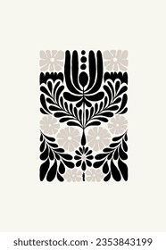 Dark Floral abstract elements. Botanical composition. Modern trendy Matisse minimal style. Floral poster, invite. Vector arrangements for greeting card or invitation design
