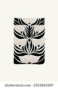 Dark Floral abstract elements. Botanical composition. Modern trendy Matisse minimal style. Floral poster, invite. Vector arrangements for greeting card or invitation design