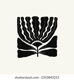 Dark Floral abstract elements. Botanical composition. Modern trendy Matisse minimal style. Floral poster, invite. Vector arrangements for greeting card or invitation design