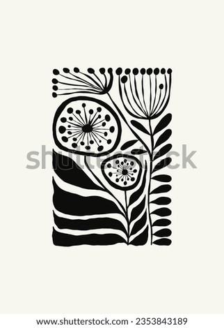 Dark Floral abstract elements. Botanical composition. Modern trendy Matisse minimal style. Floral poster, invite. Vector arrangements for greeting card or invitation design