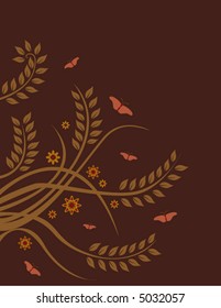 A dark floral background with butterflies and vines