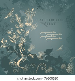 Dark floral background with dragonfly