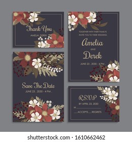 Dark floral background wedding set