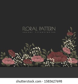 Dark floral frame - red and white flowers