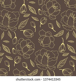 Dark floral hand drawing pattern,  line sketch,vintage wallpaper, textile, wrapping and surface. 