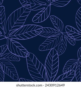 Dark floral leaf lines seamless pattern