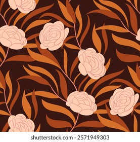 Dark floral pattern with roses and peony flowers 