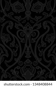 Dark floral pattern. Seamless filigree ornament. Template for wallpaper, textile, shawl, linen, carpet and any surface. Pattern with flowers and birds.