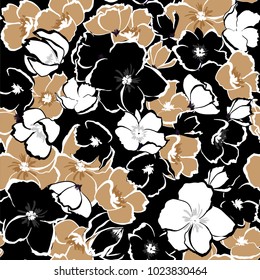 Dark Floral padrão sem costura florescendo mão desenhando flores Botânico Seamless vetor textura. para estampas de moda. Impressão com estilo desenhado à mão em preto