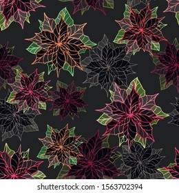 Dark floral  seamless pattern with stylized flowers. Vector illustration.