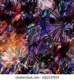 Dark floral seamless texture with light elements. Abstract vector background for web page, banners backdrop, fabric, home decor, wrapping