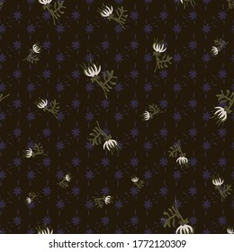 Dark floral seamless vector pattern. Surface print designfor backgrounds, textiles, stationery and packaging.