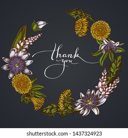 Dark Floral Wreath of dandelion, ginger, passion flower