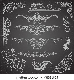 Dark Flourish Border Corner and Frame Elements Collection. Vector Card Invitation Elements. Victorian Grunge Calligraphic Frame Elements. Wedding Invitations Set. Medieval Ornament Borders Silhouette