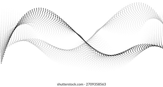 Puntos oscuros. Patrón de ondas de partículas en semitono blanco y negro. Concepto de tecnología, ciencia, música, moderno.