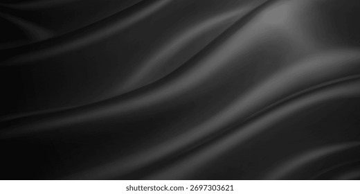 Um tecido escuro e fluido com uma textura suave, acetinada, sombreamento sutil e dobras suaves, criando uma sensação de profundidade e movimento.
