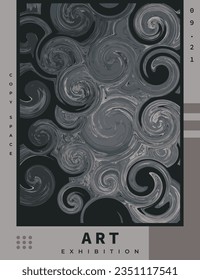 Dark fluid background template. Liquid and abstract backdrop copy space. Contemporary swirl art painting for poster, banner, presentation, or magazine cover.