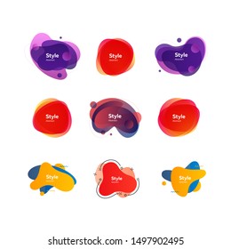 Dark fluid shapes with text samples. Dynamical colored forms and line. Gradient banners with flowing liquid shapes. Template for design of logo, business card or advertising. Vector illustration