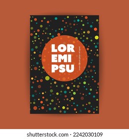 Volante oscuro o diseño de portada para su empresa con un patrón colorido y una etiqueta redonda con espacio de copias, lugar, espacio para su texto - Ilustración vectorial