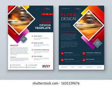 Dark Flyer design. Modern Flyer Background. Corporate Template Layout for Business Annual Report, Catalog, Magazine or Flyer Mockup. Concept with Square Rhombus Shapes. Vector Background. Set - GB075