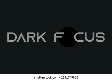 Texto de DARK FOCUS sobre fondo negro. Tipografía gris de Enfoque Oscuro con forma de círculo negro ilustración vectorial.