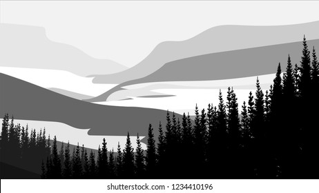 Dark forest. Abstract landscape background, vector illustration.