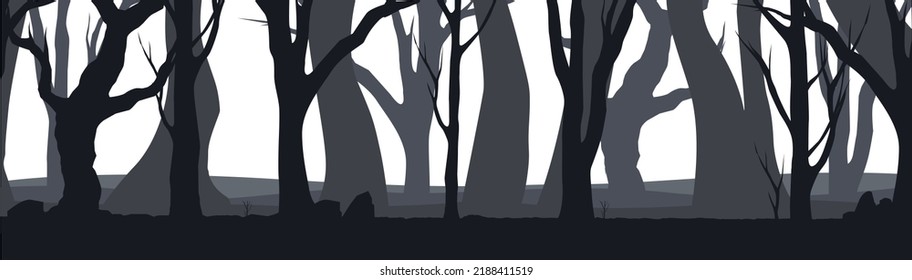 Dark forest background vector illustration. Scary forest silhouette. spooky forest