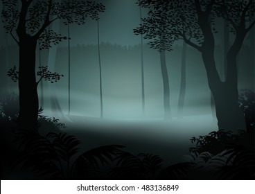 Dark Forest - Cartoon Illustration, Vector