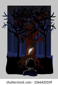 Dark forest fantasy, vector illustration.
