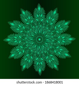 Mandala de fondo verde de bosque oscuro con diseño arabesco ornamental floral lujoso