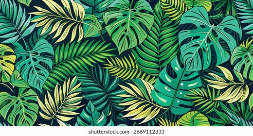 Dark forest leaves pattern vector background