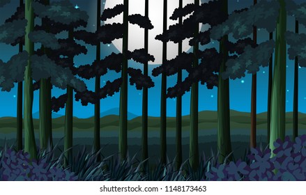 A dark forest at night illustration