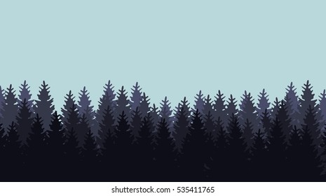 Silueta de bosque oscuro sobre fondo azul claro - ilustración vectorial