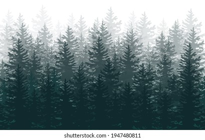 Dark forest silhouette on white background. Vector illustration.