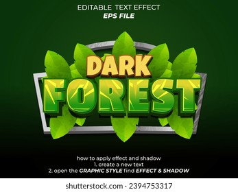 dark forest  text effect, font editable, typography, 3d text. vector template