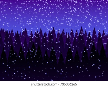 Dark forest. Trees, snowfall. Abstract landscape background, vector illustration.
