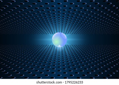 Dark futuristic background. Perspective space and shining glass sphere EPS10