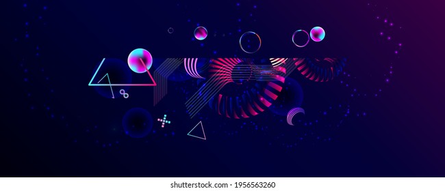 Dark futuristic background retro futuristic art neon abstraction background cosmos new art 3d starry sky glowing galaxy and planets blue circles