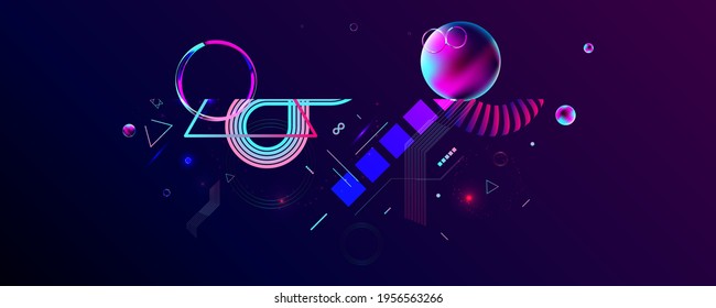 Dark futuristic background retro futuristic art neon abstraction background cosmos new art 3d starry sky glowing galaxy and planets blue circles